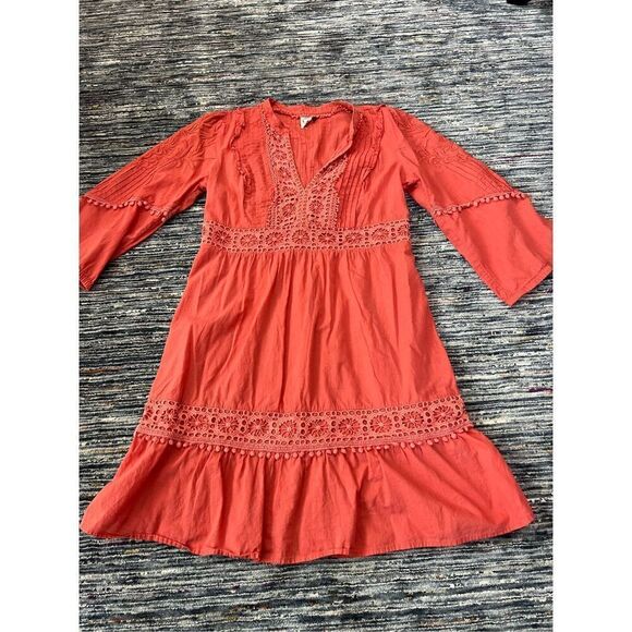 Anthropologie Akemi Kin Josephine Coral Floral Embroidered Lace Trim Dress Sz M - Picture 10 of 10